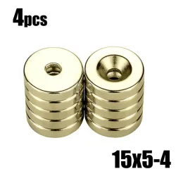 N35 - magnes neodymowy - mocna tarcza - 15mm * 5mm - z otworem 4mm - 4 sztukN35