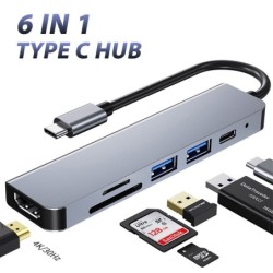 HUB 6 w 1 - typ C - USB 3.0 - kompatybilny z HDMI - rozgałęźnik - adapterHuby