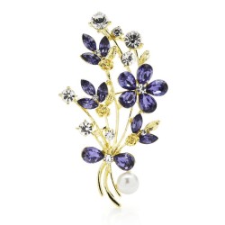 Fioletowe kryształowe kwiaty z perłą - broszkaBroszki