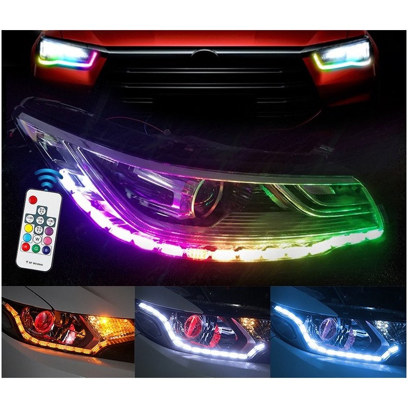 Światła RGB - światła samochodowe DRL - kolorowa taśma LED - wodoodporna - 2 sztukiTaśmy LED