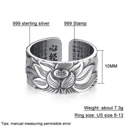 Buddhist heart sutra ring - lotus - silver - resizable - unisexRings