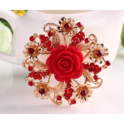 Żywiczny kwiat róży z kryształkami - broszka szpilkowaBroszki