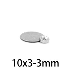 N35 - magnes neodymowy - wpuszczany - 10mm * 3 mm - z otworem 3mmN35