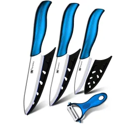Noże ceramiczne z osłonami / obieraczką - komplet 4 sztukiNoże Ceramiczne