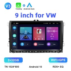 Radio samochodowe - 2 Din - 9 cali - Android 10 - 2 GB - 32 GB - Bluetooth - GPS - carplay - dla Volkswagen Golf 5 6 PassatDin 2