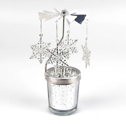 Ozdobny świecznik - obrotowy - jeleń - płatki śniegu - kwiaty - srebrnyŚwieczki & Uchwyty