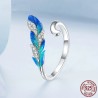 Elegancki komplet biżuterii - kolczyki - pierścionek - niebiesko-zielone piórko z kryształkami - srebro próby 925Kolczyki