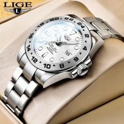 LIGE - zegarek kwarcowy ze stali nierdzewnej - wodoodporny - białyZegarki