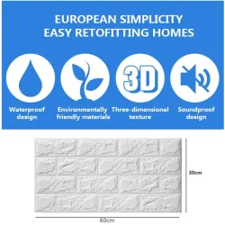 3D wall sticker - self adhesive foam - wallpaper - waterproof - brick design - 60 * 30cmWall stickers