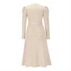 Elegant knitted dress - long sleeve - waist beltDresses