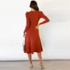 Elegant knitted dress - long sleeve - waist beltDresses