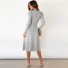 Elegant knitted dress - long sleeve - waist beltDresses