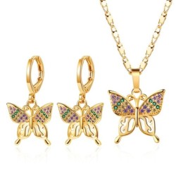Złoty komplet biżuterii - z motylkami - kolczyki / naszyjnikKomplety Biżuterii