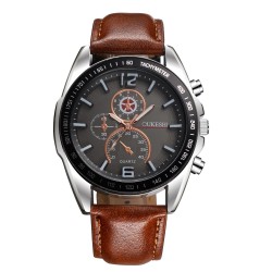 OUKESHI - elegancki kwarcowy zegarek ze stali nierdzewnej - skórzana bransoletkaZegarki