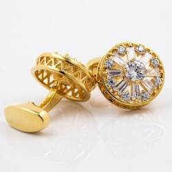 Golden hollow-out cufflinks with crystalsCufflinks
