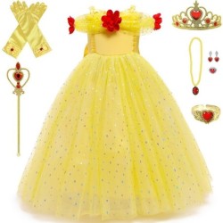 Elegancka sukienka z odkrytymi ramionami - żółty kostium dla dziewczynkiKostiumy
