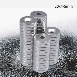 N35 - magnes neodymowy - mocny okrągły krążek - 20mm * 4mm - z otworem 5mmN35