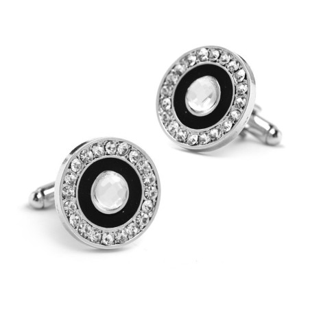 Eleganckie okrągłe srebrne spinki do mankietów - z kryształkamiSpinki do mankietów