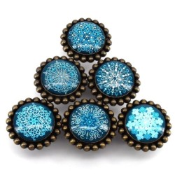 Okrągłe uchwyty meblowe - gałki - białe / niebieskie kryształowe płatki śniegu - 6 sztukMeble