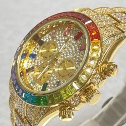 MISSFOX - luksusowy zegarek kwarcowy - tęczowe diamenty - wodoodpornyZegarki