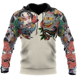 Kultura japońska - nadruk maski z tatuażem - bluza z kapturemBluzy & Swetry