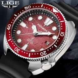 LIGE - zegarek kwarcowy ze stali nierdzewnej - wodoodporny - silikonowy pasek - czerwonyZegarki
