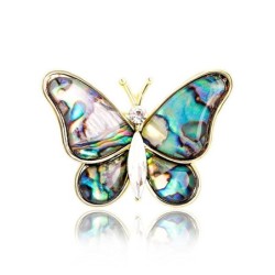 Colorful shell butterfly - with crystal - broochBrooches