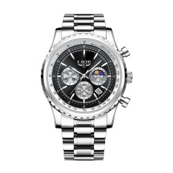 LIGE - luksusowy zegarek kwarcowy - świecący - stal nierdzewna - wodoodporny - czarnyZegarki