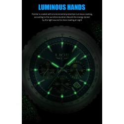 LIGE - luksusowy zegarek kwarcowy ze stali nierdzewnej - świecący - skórzany pasek - wodoodporny - turkusowyZegarki