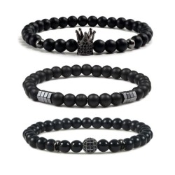 Black beaded bracelet - decorative crown / ball / crossBracelets