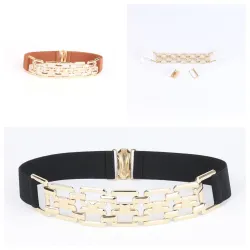 Fashionable elastic belt - with metal gold decorative chainBelts