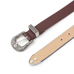 Vintage leather belt - with carved metal buckleBelts