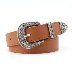 Vintage leather belt - with carved metal buckleBelts