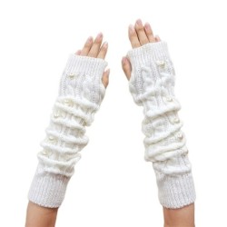 Długie dzianinowe rękawiczki - bez palców - z ozdobnymi perełkamiRękawiczki