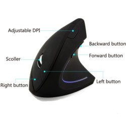 Ergonomiczna pionowa mysz bezprzewodowa - USB - optyczna - 1600 DPI 6D - z podświetleniem LEDMyszki