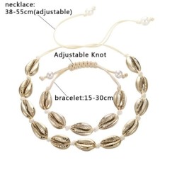 Braided rope bracelet / necklace - with metal seashells - adjustable - 2 pieces setJewellery Sets