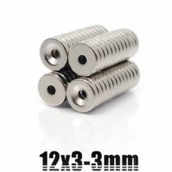N35 - magnes neodymowy - mocny okrągły krążek - 12mm * 3mm - z otworem 3mmN35