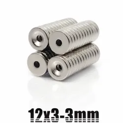 N35 - magnes neodymowy - mocny okrągły krążek - 12mm * 3mm - z otworem 3mmN35