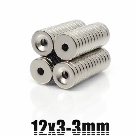 N35 - magnes neodymowy - mocny okrągły krążek - 12mm * 3mm - z otworem 3mmN35