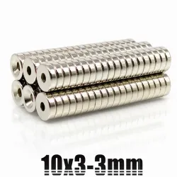 N35 - magnes neodymowy - mocny okrągły krążek - 10mm * 3mm - z otworem 3mmN35
