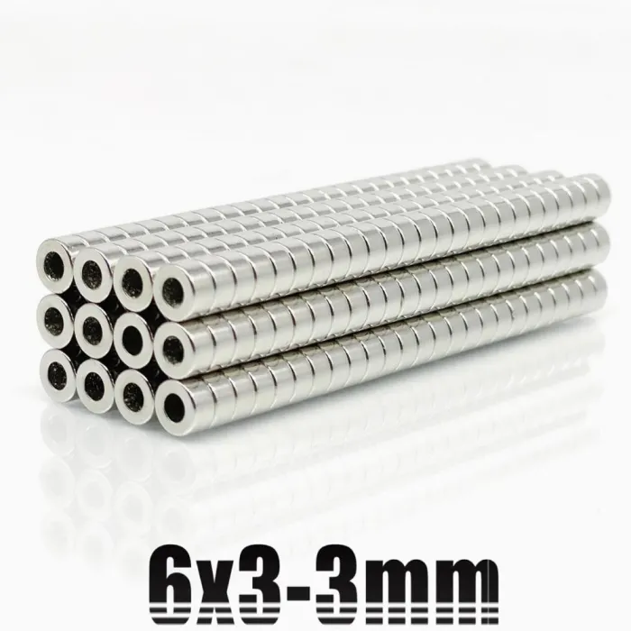 N35 - magnes neodymowy - mocny okrągły krążek - 6mm * 3mm - z otworem 3mmN35