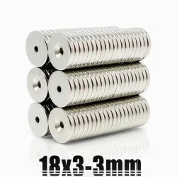 N35 - magnes neodymowy - mocny okrągły krążek - 18mm * 3mm - z otworem 3mmN35