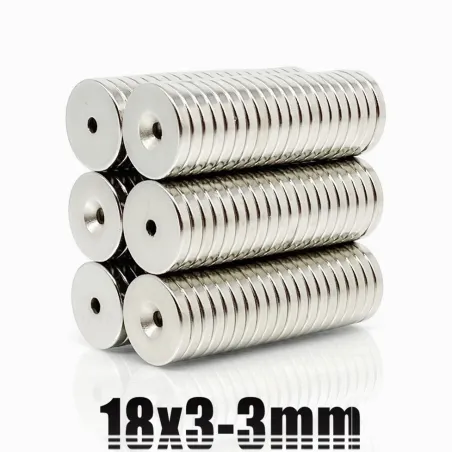 N35 - magnes neodymowy - mocny okrągły krążek - 18mm * 3mm - z otworem 3mmN35