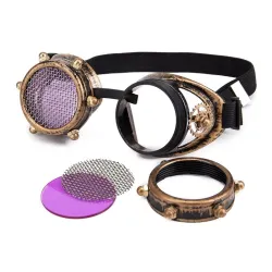 Okrągłe gogle steampunkowe / vintage - wymienne soczewki / metalowa siatkaOkulary Przeciwsłoneczne