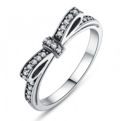 Elegancki pierścionek z kryształową kokardką - srebro próby 925Pierścionki