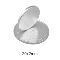 N35 - magnes neodymowy - mocny okrągły krążek - 20mm * 2mm - 10 sztukN35