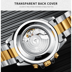 TEVISE - elegancki zegarek automatyczny - stal nierdzewna - wodoodporny - srebrno-niebieskiZegarki