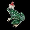 Zielona żaba z kryształową koroną - broszkaBroszki
