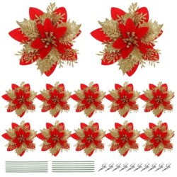 Brokatowe różyczki - ozdoba choinkowa - 12 sztukŚwięta Bożego Narodzenia