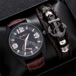 Modny zegarek kwarcowy - ze skórzaną bransoletą - kompletZegarki
